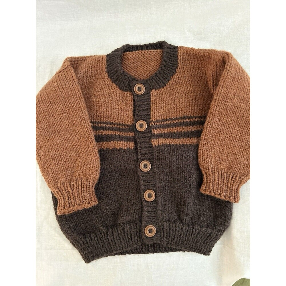 1-2T Boys Two-Tone, Hand Knitted Baby Cardigan Sweater, Warm, Soft & Comfy